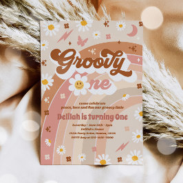 Groovy One Peace Liebe Party Rainbow Birthday Part Einladung