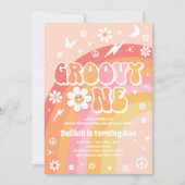 Groovy One Peace Liebe Party Rainbow Birthday Part Einladung (Vorderseite)