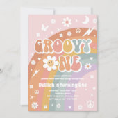 Groovy One Peace Liebe Party Rainbow Birthday Part Einladung (Vorderseite)