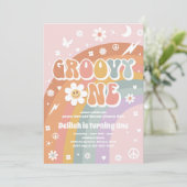 Groovy One Peace Liebe Party Rainbow Birthday Part Einladung (Stehend Vorderseite)