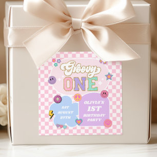 Groovy One Preppy Patch 1. Geburtstagsfeier Quadratischer Aufkleber
