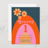 Groovy One Rainbow 1. Geburtstag Party Einladungspostkarte (Vorne/Hinten)