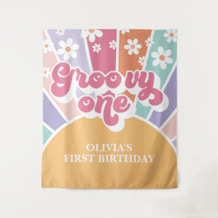 Groovy One Rainbow Sonnenschein Gänseblümchen Wandteppich