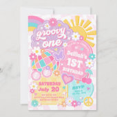 Groovy One Rainbow Sunshine 1. Geburtstag Party Einladung (Vorderseite)