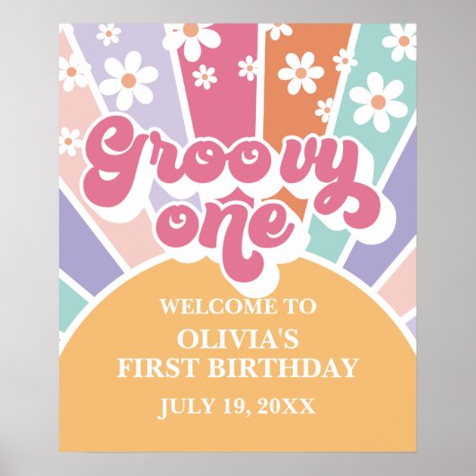 Groovy One Rainbow Sunshine daisy Poster (Vorne)