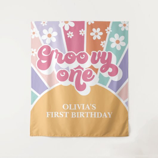 Groovy One Rainbow Sunshine daisy Wandteppich (Vorderseite)