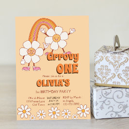 Groovy one Retro 70er boho daisy Geburtstag Einladung