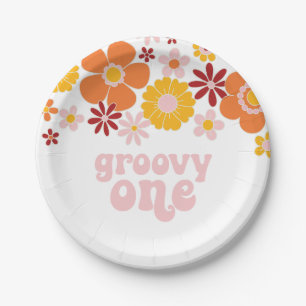 Groovy One Retro Blumen 1. Geburtstag Pappteller