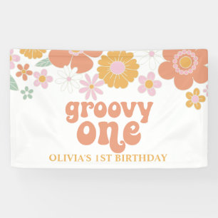 Groovy One Retro Blumen Geburtstagsbanner Banner