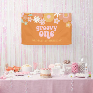 Groovy One Retro Blumen Geburtstagsbanner Banner