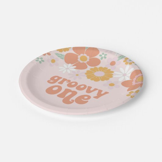 Groovy One Retro Blumengebäck Teller (Schrägansicht)