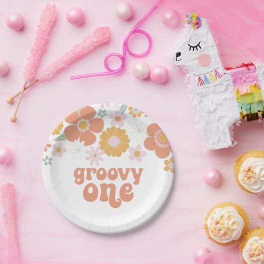 Groovy One Retro Blumengebäck Teller (Party)
