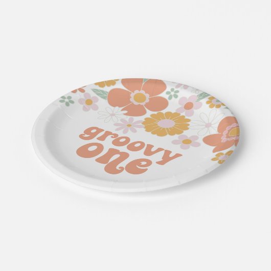 Groovy One Retro Blumengebäck Teller (Schrägansicht)