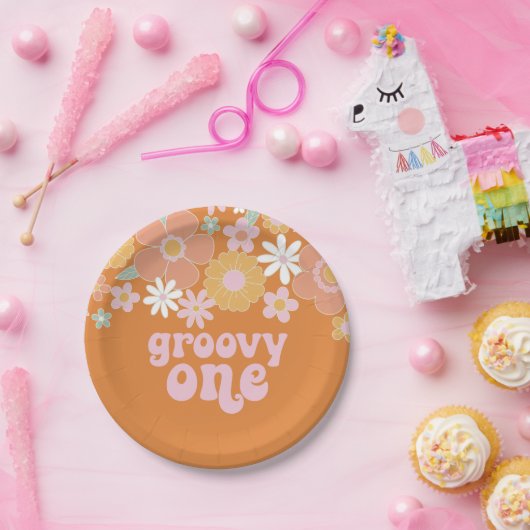 Groovy One Retro Blumengebäck Teller (Party)