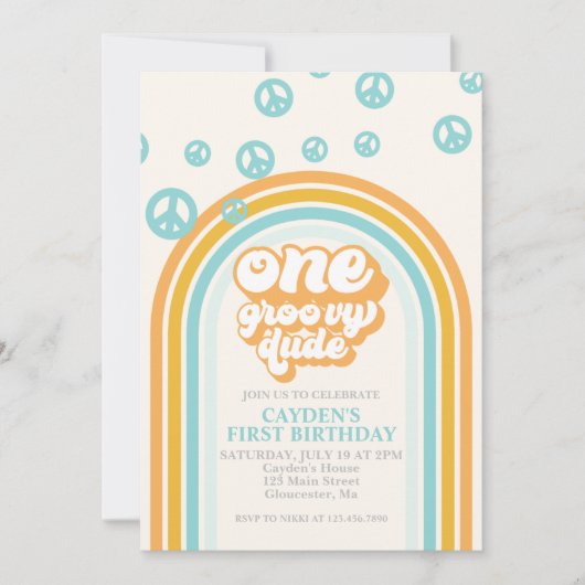 Groovy One Retro Boy Einladung zum ersten Geburtst (Vorderseite)
