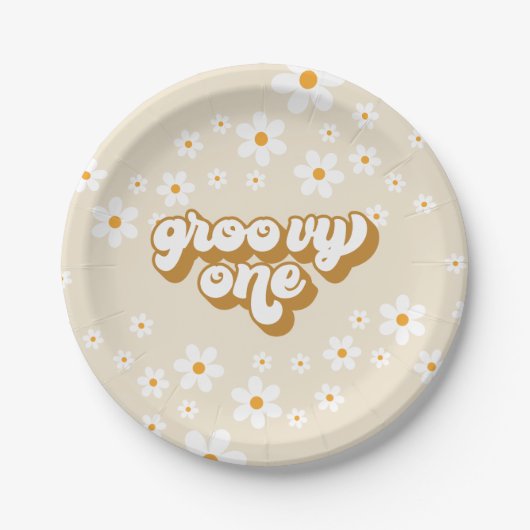 Groovy One Retro Daisy 1. Geburtstag Pappteller (Vorderseite)