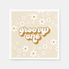 Groovy One Retro Daisy 1. Geburtstag Serviette