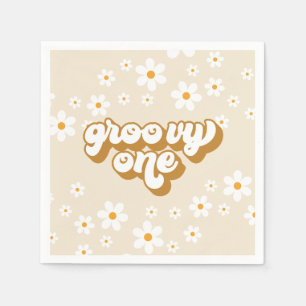 Groovy One Retro Daisy 1. Geburtstag Serviette