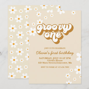 Groovy One Retro Daisy 1. Geburtstagseinladung Einladung