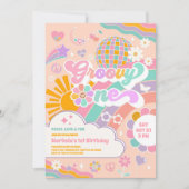 Groovy One Retro Daisy 1st Birthday Invitation Einladung (Vorderseite)