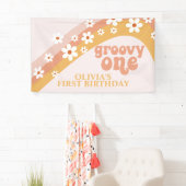 Groovy One Retro Daisy Birthday Banner (Insitu)