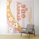 Groovy One Retro Daisy Birthday Banner Wandteppich (Beispiel)