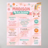 Groovy One Retro Daisy Birthday Milestone Zeichen Poster (Vorne)