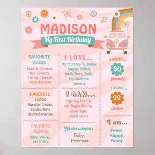 Groovy One Retro Daisy Birthday Milestone Zeichen Poster