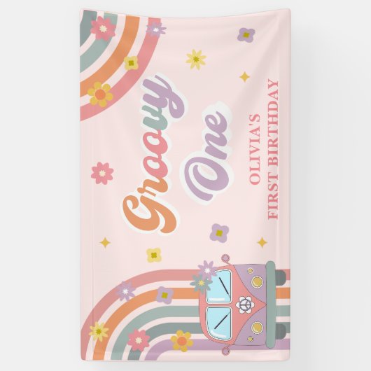Groovy One Retro Daisy Birthday Party Banner (Vertikal)