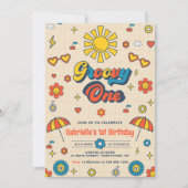 Groovy One Retro Daisy Birthday Party Einladung (Vorderseite)