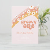 Groovy One Retro daisy boho blumengeschmückt erste Einladung (Stehend Vorderseite)