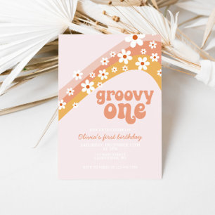 Groovy One Retro daisy boho blumengeschmückt erste Einladung