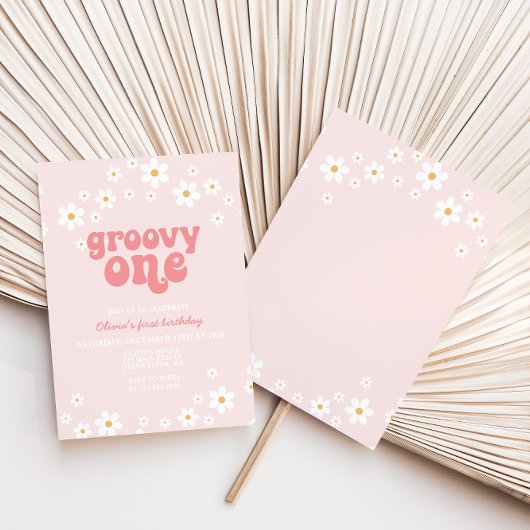 Groovy One Retro daisy boho blumengeschmückt erste Einladung