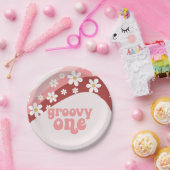 Groovy One Retro daisy boho blumengeschmückt erste Pappteller (Party)
