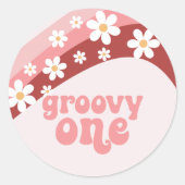 Groovy One Retro daisy boho blumengeschmückt erste Runder Aufkleber (Vorderseite)