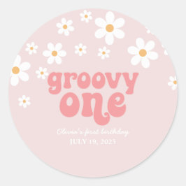 Groovy One Retro daisy boho blumengeschmückt erste Runder Aufkleber
