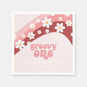Groovy One Retro daisy boho blumengeschmückt erste Serviette