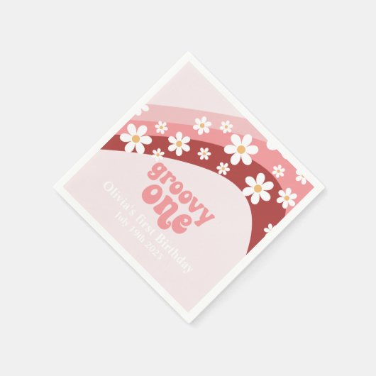 Groovy One Retro daisy boho blumengeschmückt erste Serviette (Ecke)