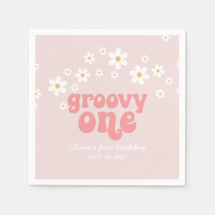 Groovy One Retro daisy boho blumengeschmückt erste Serviette