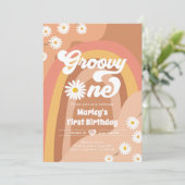 Groovy One Retro Daisy Boho Hippie Erster Geburtst Einladung (Stehend Vorderseite)