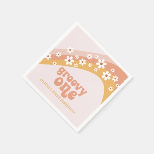 Groovy One Retro Daisy Boho Rainbow Napkins Serviette (Ecke)