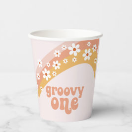 Groovy One Retro Daisy Boho Rainbow Paper Cups Pappbecher