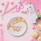 Groovy One Retro Daisy Boho Rainbow Paper Plate Pappteller (Party)