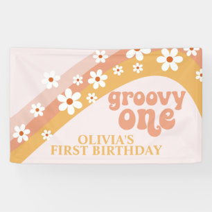 Groovy One Retro Daisy Geburtstagsbanner Banner