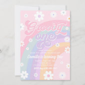 Groovy One Retro Daisy Pastel Rainbow Birthday Einladung (Vorderseite)