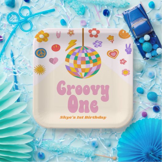 Groovy One Retro Disco Ball 1st Birthday Party Pappteller (Party)
