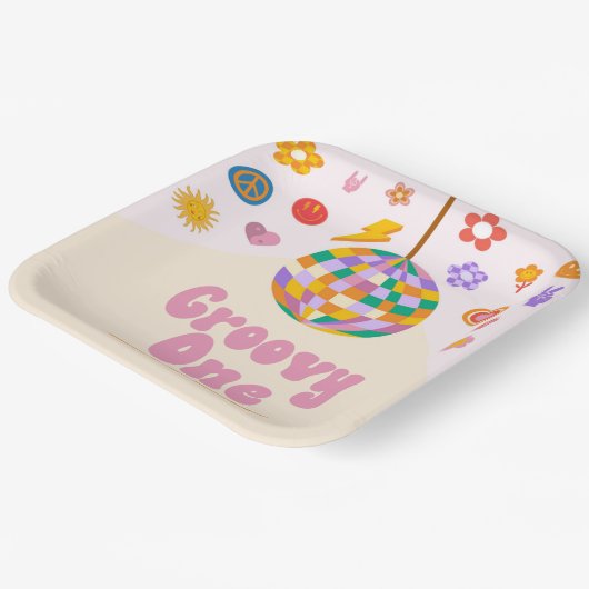 Groovy One Retro Disco Ball 1st Birthday Party Pappteller (Gewinkelt)