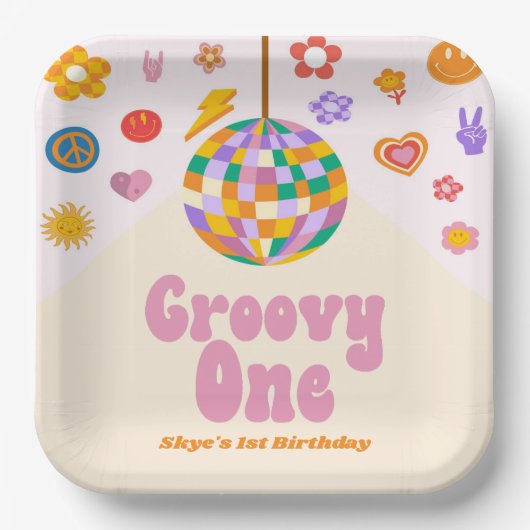 Groovy One Retro Disco Ball 1st Birthday Party Pappteller (Vorderseite)