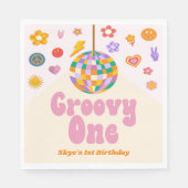 Groovy One Retro Disco Ball 1st Birthday Party Serviette (Vorderseite)