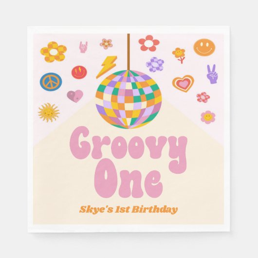 Groovy One Retro Disco Ball 1st Birthday Party Serviette (Vorderseite)